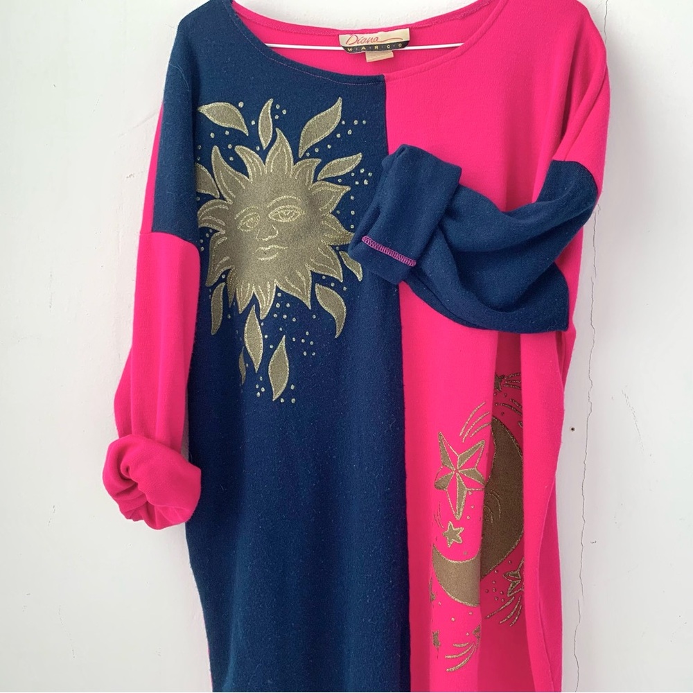 vintage 80s jersey tunic with gold sun & moon